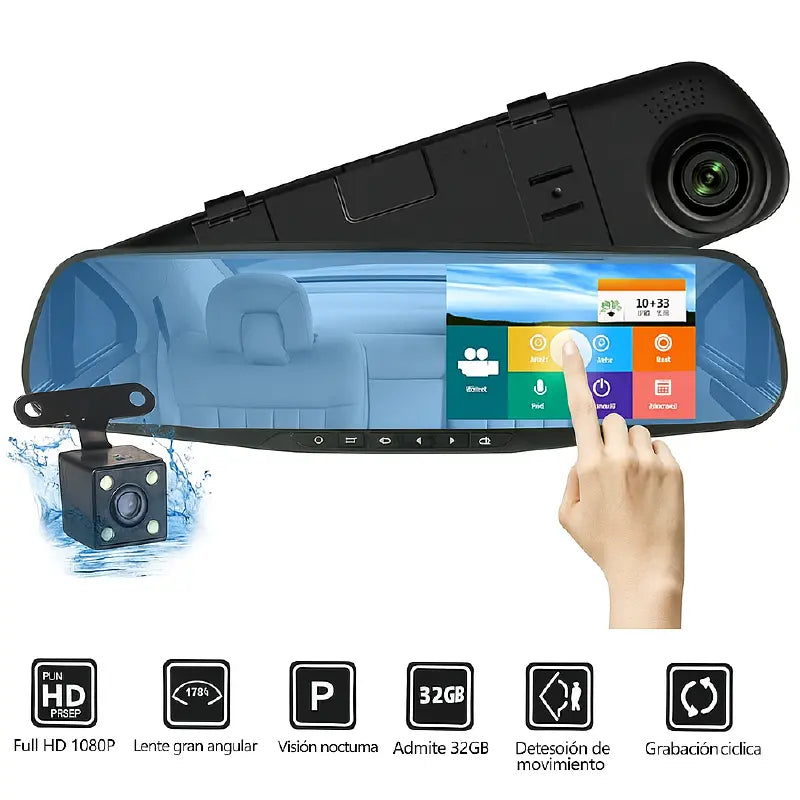 Cámara Retrovisor DVR 4.3” — Doble Cámara, Doble Protección, Máxima Tranquilidad📹